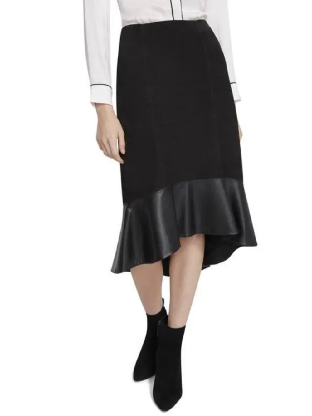 Alice + Olivia Kina Ruffle Hem Suede Skirt